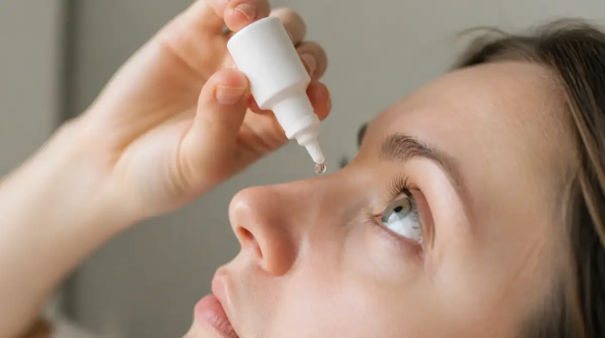 Person applying lubricating eye drops