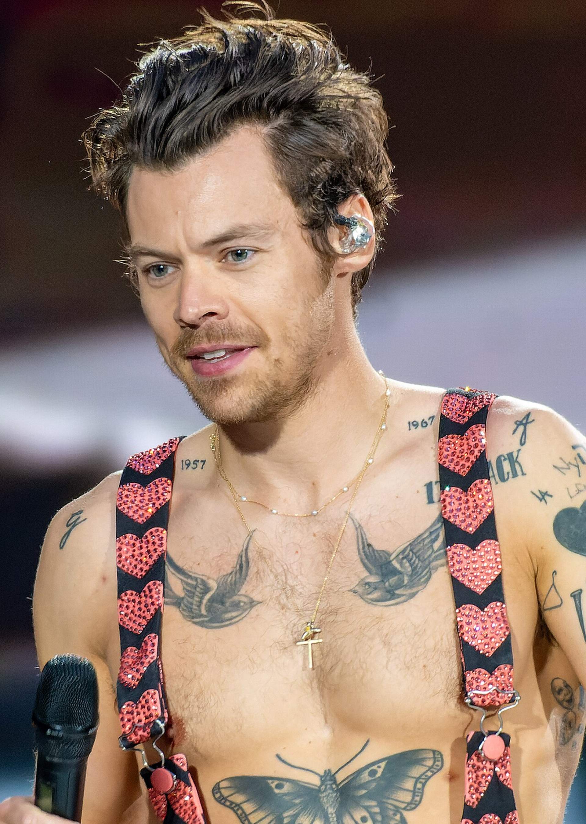 Harry Styles, photographed in public. Licensed image; not evidence of any procedure.