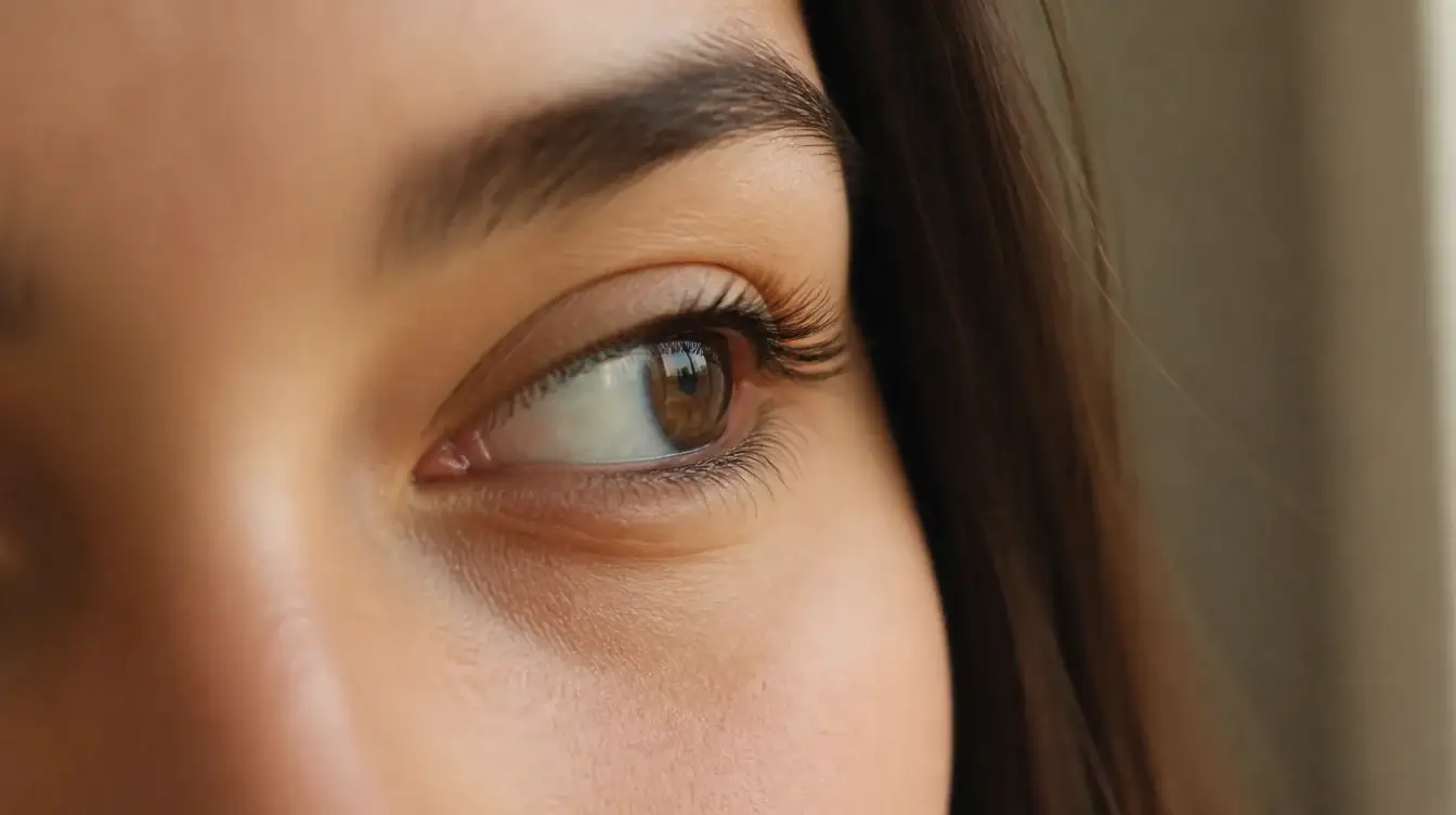 Grande plano do olho de uma mulher com pestanas longas e naturais