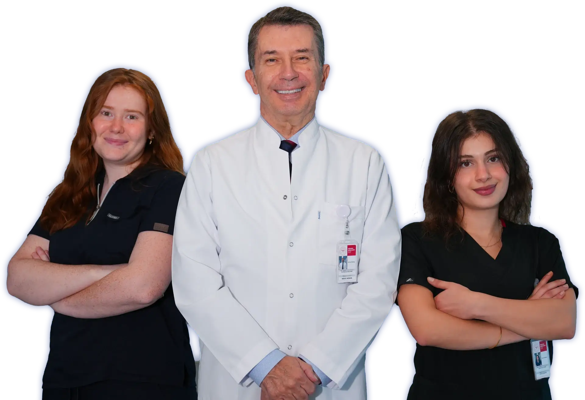 Istanbul Care hair transplant doctor with two members of the medical team