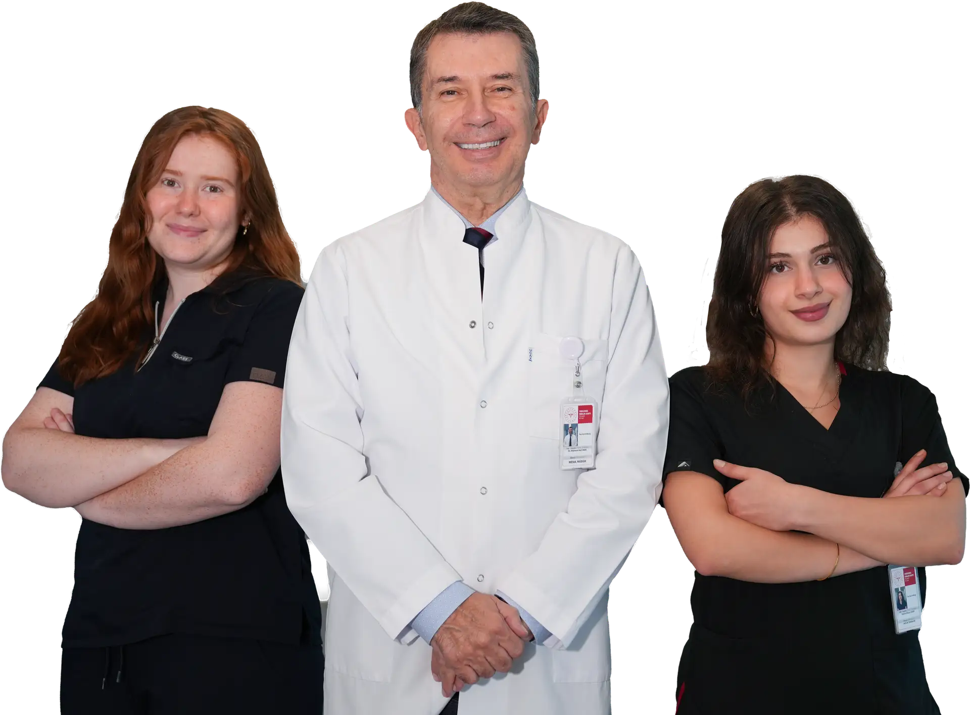 Istanbul Care hair transplant doctor with two members of the medical team