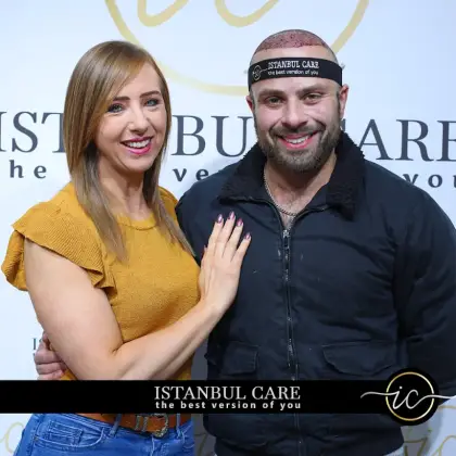 Istanbul Care patient at the Istanbul clinic on the day of their hair transplant