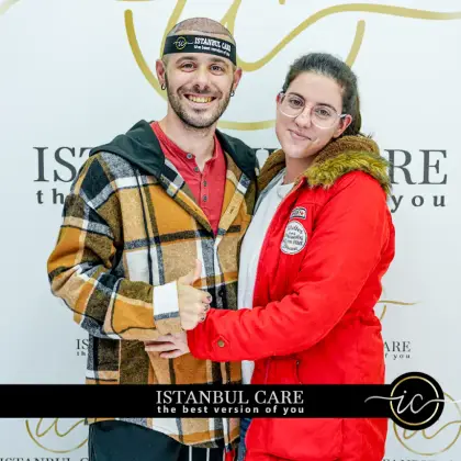Istanbul Care patient at the Istanbul clinic on the day of their hair transplant