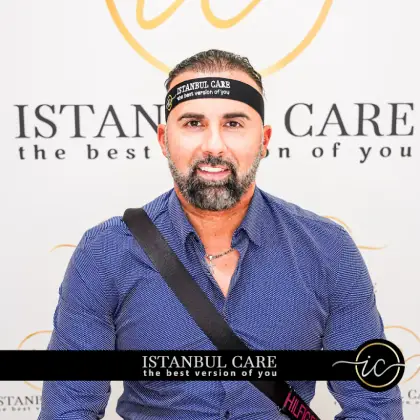 Istanbul Care patient at the Istanbul clinic on the day of their hair transplant