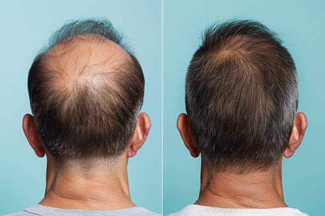 Thinning crown photographed from two angles