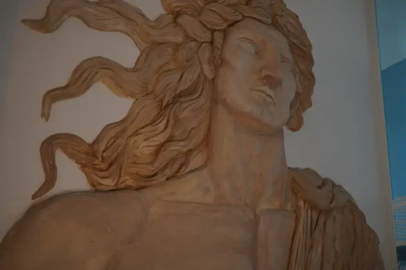 Sculpted wall relief of a classical-style figure with long flowing hair at the Istanbul Care clinic