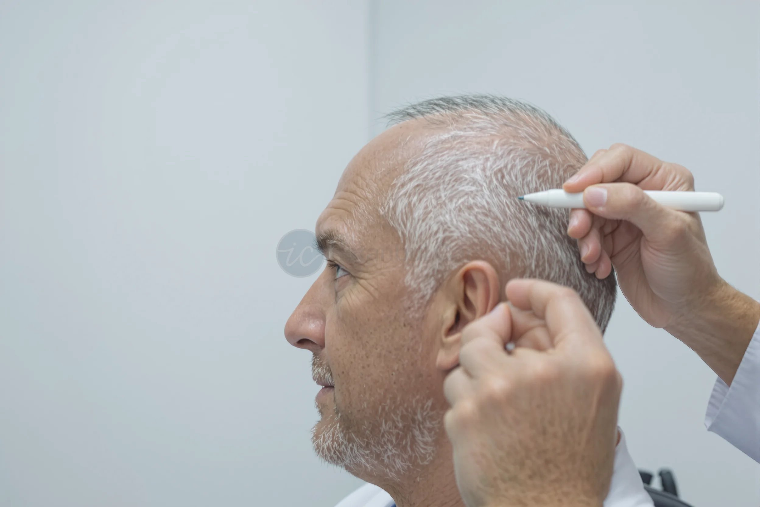 Specialist assessing hair density on a patient's scalp